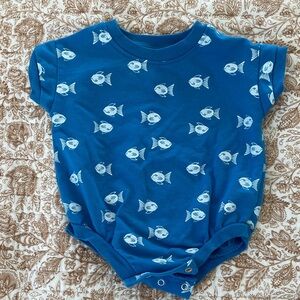 0-3 Blue Fish Print Baby Bubble Onesie
